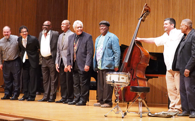 Faculty and guest artists with Milt Hinton Institute director Peter Dominguez and drummer Billy Hart 