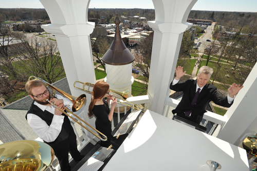 John Brndiar and the Festival Brass atop Marting Tower